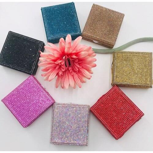 3D 5D Mink Eyelashes Customize Packaging Full Rhinestone Square Lashes Box