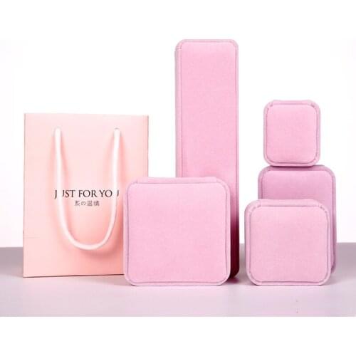 5PcsJewelry Package High Quality Pink Velvet Box Craft Bag Pure Aquamarine Necklace Bracelet Gift Box Wedding Engagement Gift