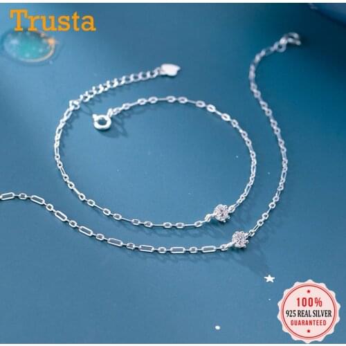 Trustdavis Genuine 925 Sterling Silver Minimalist Charm Shiny CZ Bracelet Anklets For Women Wedding Party Jewelry Gift DA1251