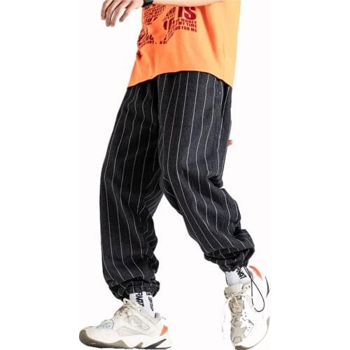 Men Pants Vintage Stripe Black Ribbons Streetwear Joggers 2021 Hip Hop Trousers