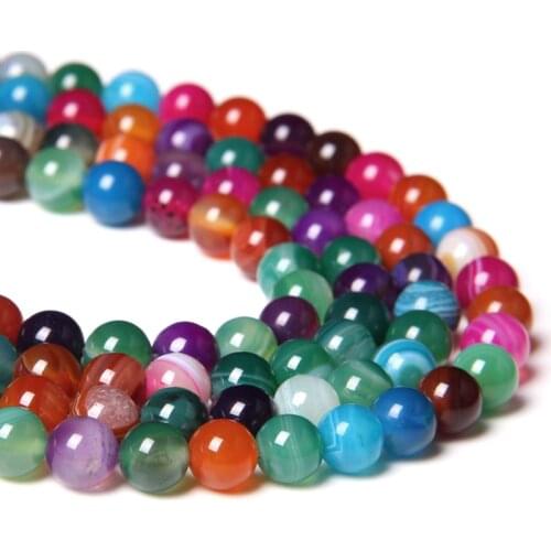 Matte Smooth colorful Natural rainbow agates Stone Beads loose Stripes Agates spacer gem Stone Beads for Jewelry Making beadwork
