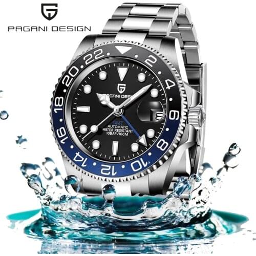 40mm PAGANI DESIGN GMT Mechanical Mens Watches Black Dial Top Brand 2020 New Stainless Steel Waterproof Clock Relogio Masculino