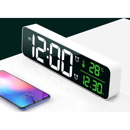 Long Music LED Digital Alarm Clock Mirror Clocks Temperature Date Display Desktop Home Table Decoration Electronic Clock