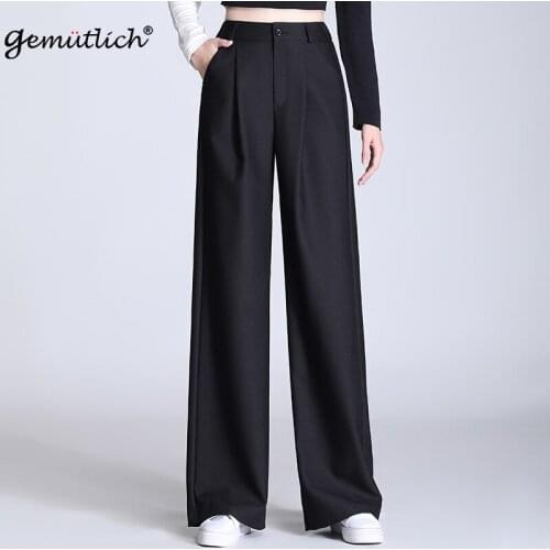 GEMUTLICH Women Elastic Waist Casual Wide Leg Pants Long Office Lady Loose Trousers New Spring Summer Big Size M-6XL