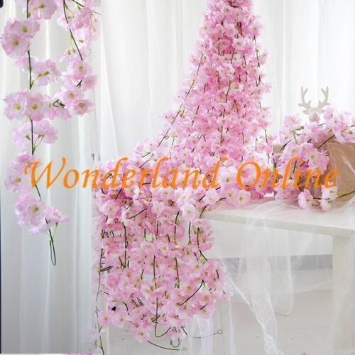 200CM Artificial Hydrangea Sukura Wisteria Flower Vine For DIY Wedding Arch Square Rattan Stringl Hanging Basket YXV01