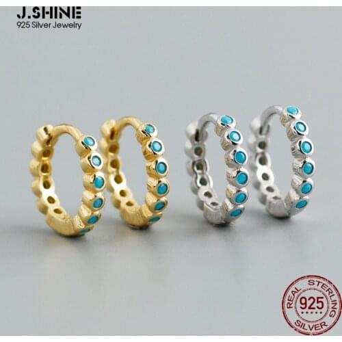 JShine Fashion Blue Cubic Zirconia 100% S925 Sterling Silver Circle Ear Buckle Small Earlobe Hoop Earrings Geometry Fine Jewelry