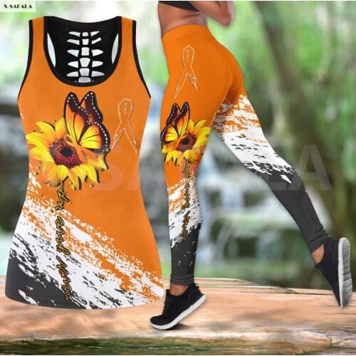 Sunflower Buttery Two Piece Yoga Set Women 3D Print Vest Hollow Out Tank Top High Waist Legging Summer Casual Sport