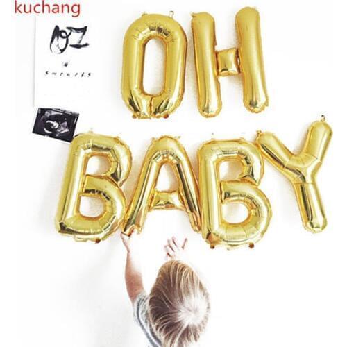 Kuchang 6pcs/lot 16 inch "OH BABY" letter helium foil balloons party decoration Baby Shower Birthday supplies balloons decor