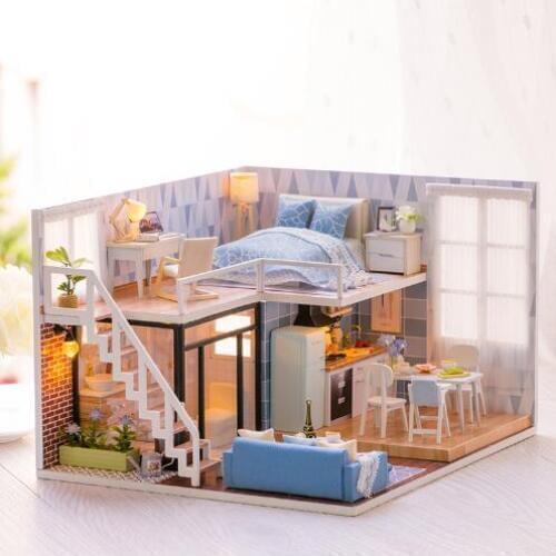 DIY Doll House Wooden Doll Houses Miniature Dollhouse Furniture Kit with LED Toys for children Christmas Gift L023