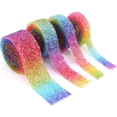 Rainbow Aurora Color Rhinestones Ribbon For Bows Sewing Resin Trim Strass Hot Fix Rhinestone Tape Applicator Iron On Appliques