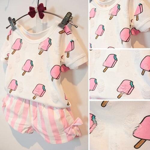 Summer Kids Girls Clothing Set Short Sleeve T-shirt+Striped Bow Shorts 2 Pcs Clothing Set 1-6Y 2021