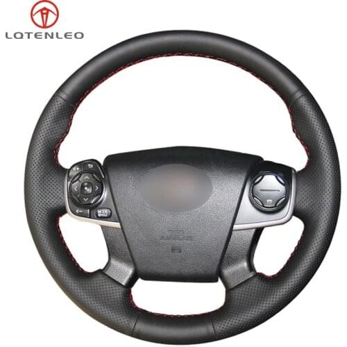LQTENLEO Black Genuine Leather DIY Hand-stitched Car Steering Wheel Cover for Toyota Camry 2012 2013 2014 2015