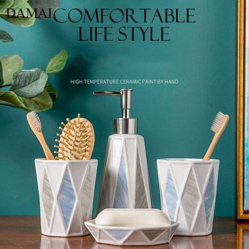 Nordic Geometry Ceramic Bathroom Accessories Set Natural Marble Decorative Household Four-piece Wash Set Restroom Decoration