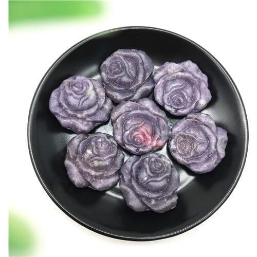 Natural Purple Lepidolite Rose Flower Hand Carved Crystal Flowers Healing Stones Decor Gifts Natural Stones and Minerals