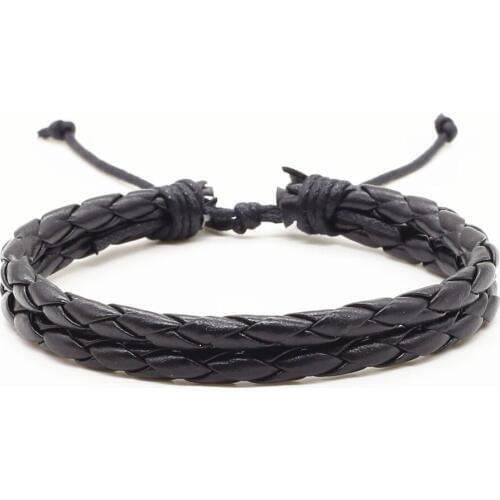 New Arrival Fashion Trendy Handmade 2 Laps Wrap Black Brown Trendy Men PU Leather Bracelet For Women Jewelry Accessory Hot Sale