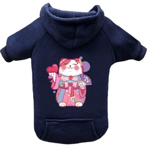 Autumn Winter Pet Dog Cat Hoodie Plus Velvet Sweater With Pocket Small Dogs Cartoon Printed Clothing Warm Soft Coat