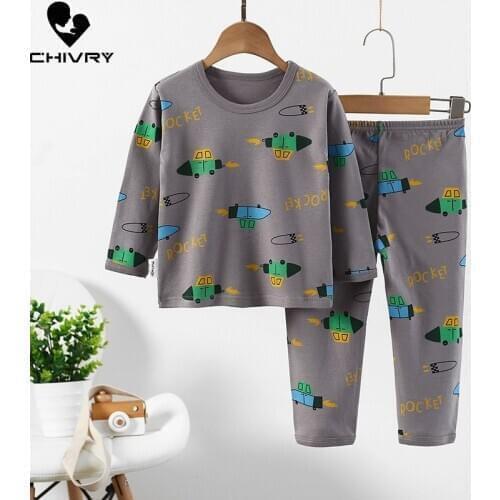 2021 Kids Boys Girls Pajama Sets Cartoon Long Sleeve T-Shirt Tops with Pants Newborn Baby Spring Autumn Sleeping Clothing Sets