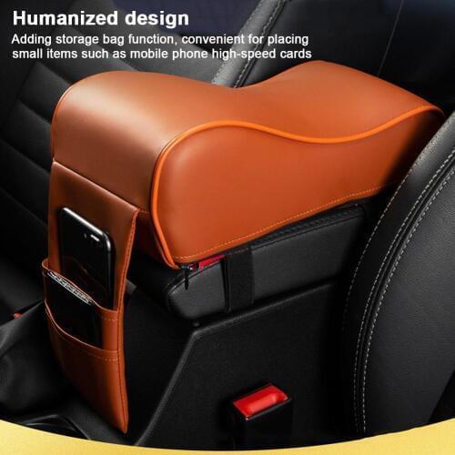 Armrest Leather Car Heightened Pad Central Armrest Soft Comfortable Leather Memory Cotton Driving Arm Cushion Interior Brown