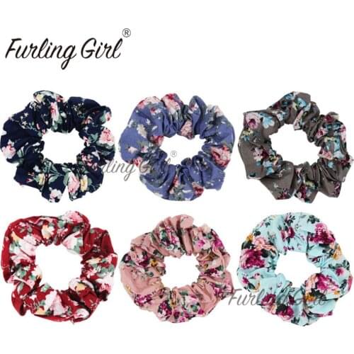 Furling Girl 1PC Flower Pattern Fabric Hair Scrunchies Floral Ponytail Holder Hair ties Gum Elastic Hair Bands