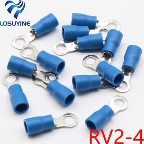 RV2-4 Blue Ring Insulated Wire Connector Electrical Crimp Terminal Cable Wire Connector for 1.5-2.5mm2 100PCS/Pack RV2.5-4 RV