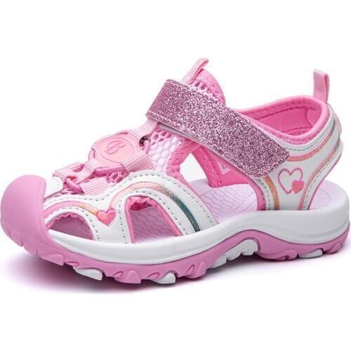 Girls Sandals 2020 Fashion Children Summer Shoes Big Kids Closed-toe Sports Beach Shoes Baby Coutdoor Mesh Baotou Hollow Sandals