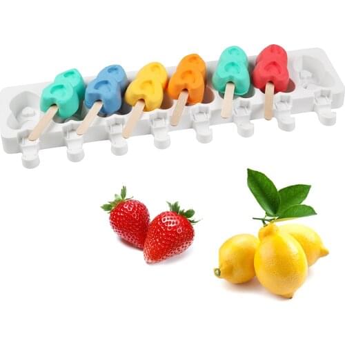 8-Cavity Small Silicone Ice Cream Mold 2 Love Shape DIY Homemade Popsicle Moulds Dessert Ice Pop Lolly Maker Reusable Tools
