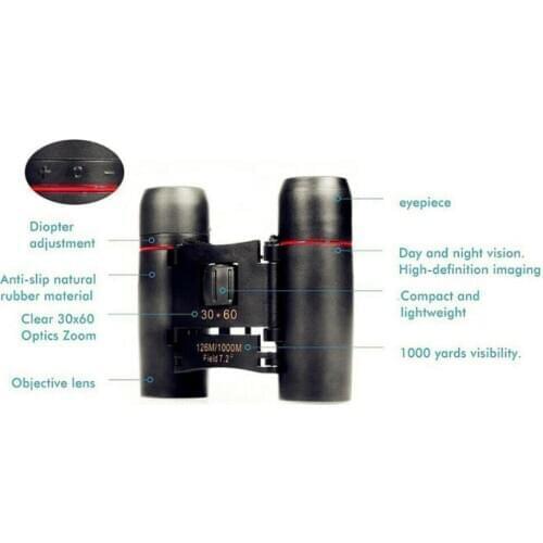 Zoom Telescope 30x60 Folding Binoculars 1000 M Hd Powerful Telescope Outdoor Hunting Bird Camping Mini Watching Travelling E2P0
