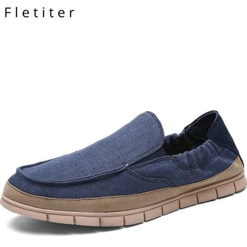 Men Classic Canvas Shoes Casual Sneakers Mens Lazy Shoes Moccasin Men Slip On Loafer Washed Denim Casual Flat Loafers