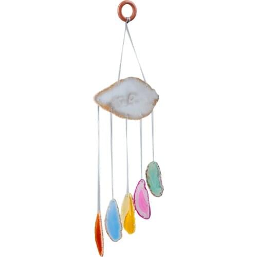 Healing Reiki Slice Agate Wind Chimes Handmade Wall Window Hanging Ornaments Home Decoration Gift