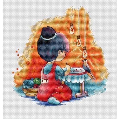 The embroidered girl 30-31 Counted Cross Stitch 18CT DIY Chinese Cross Stitch Kits Embroidery Needlework Sets