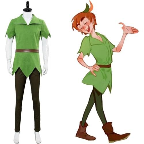 Adult Men Peter Pan Cosplay Costume Green Outfit Green Top Pants Hat Belt Halloween Carnival Costume