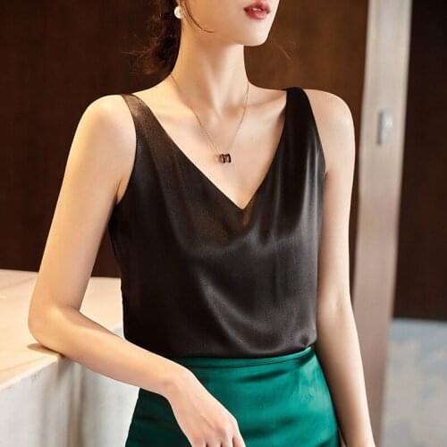 Womens wear with V-neck satin silk suspender vest