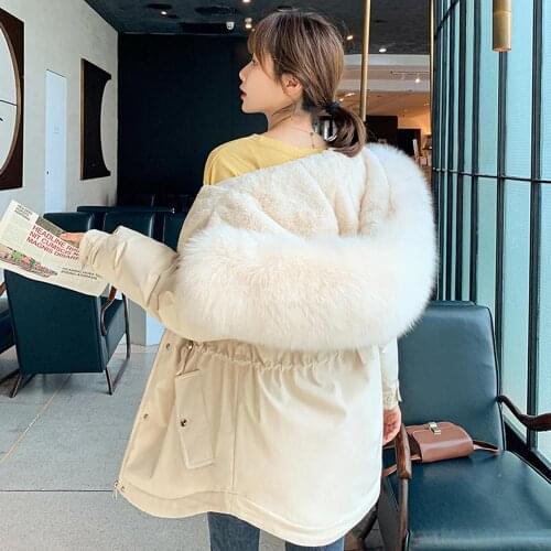 Fad Ladies Wool Liner Thicken Hooded Parkas Women Slim With Big Fur Collar Outerwear Autumn Winter Jacket chamarras de mujer
