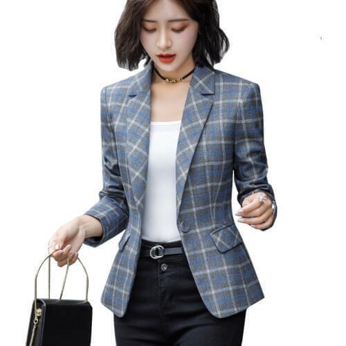 Spring Autumn Ladies Plaid Suit Jacket Casual Fashion Vintage Long Sleeve Slim Outerwear Plus Size 4XL Office Lady Blazer Coat
