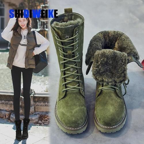 Genuine Leather Snow Boots Woman Winter Boots 2021 Winter Womens Shoes Pig Split Ladies Platform Booties g888