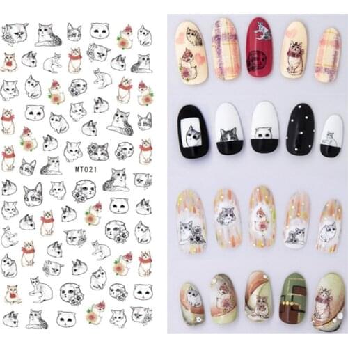 1 sheet Cat Pet 3D Decals Purple Blooming Flower Nail Transfer Decals Nail Art Water Seal Water Slide
