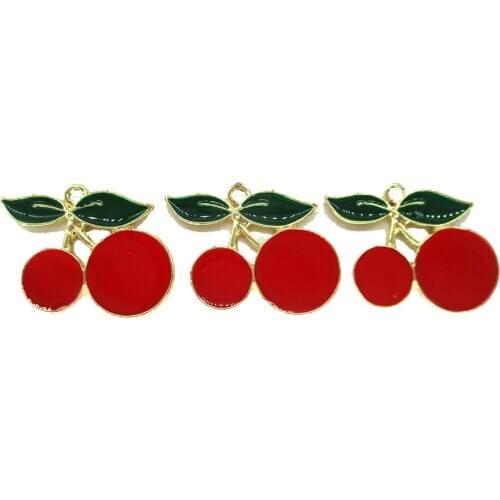 10pcs Lovely Small Cherry Shape Enamel Zinc Alloy Pendant Charms DIY Women Gift Dangle Necklace Jewelry Bag Finding