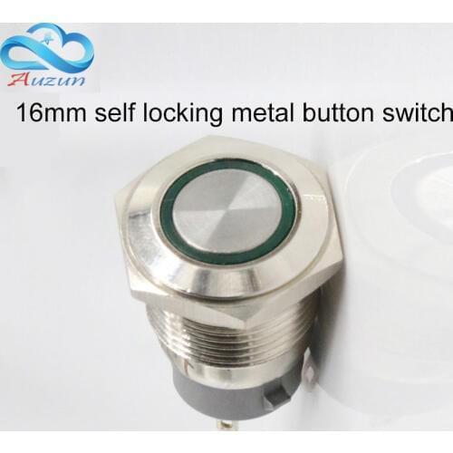 16mm self-locking metal push button switch short of large current 5A ring button 6V12V24V220V red blue green white yellow