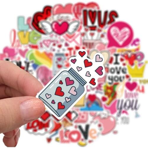 50PCS I Love You Valentines Day Stickers Gift For Lovers To DIY Guitar Motorcycle Skateboard Car Laptop Fridge Decal Sticker