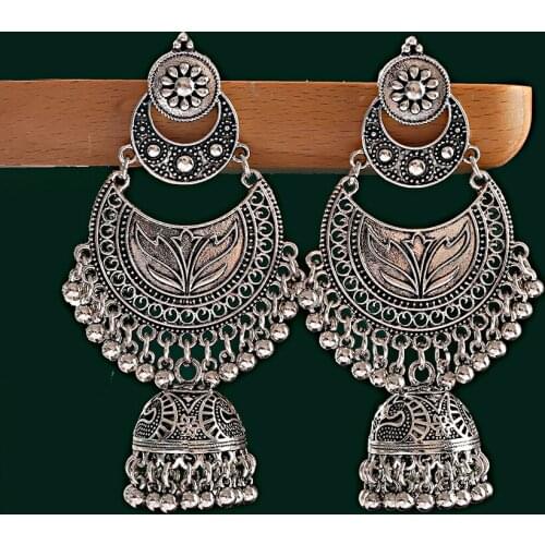Big Gold Ethnic Dangle Earrings For Women Jhumka Indian Earrings Classic Drop Earring Lantern Tassel Indian Jewelry