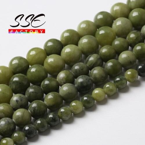 Wholesale Natural China Green Jades Gem stone Beads Round Loose Beads DIY Charms Bracelet For Jewelry Making 4 6 8 10 12mm 15"