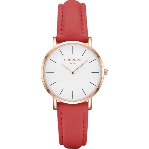 CHRONOS Women Stylish Simple Ultra Thin Watch Causal Quartz Analog Dress wristwatches without Second Hand Ladies Red Clock CH26