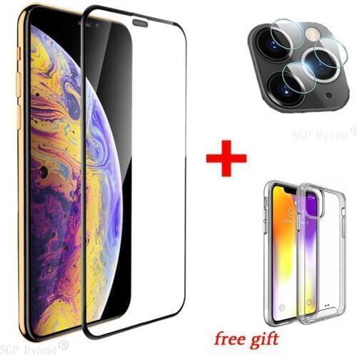 3 IN 1 Case + Camera Tempered Glass For iphone 11 11pro Screen Protector Lens Glass For iphone 11 Pro Max Camera Glass free Gift