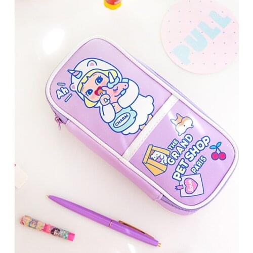 Cartoon Lollipop Girl Super-capacity Kawaii Pencil Case Cartoon Cute Pencil Pouch Back To School Korea Stationery