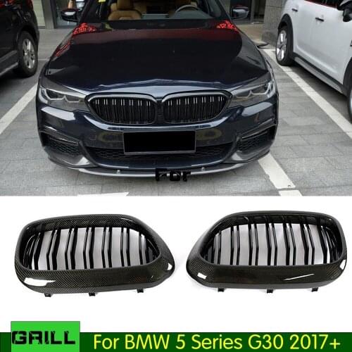 G30 Carbon Fiber Glossy Black Front Bumper Racing Grill Grille for BMW NEW 5 Series G30 2017 2018 2019