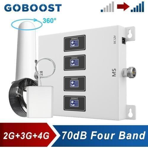 Four Band Signal Booster 4G Lte 800 1800 2600 Amplifier GSM 900 UMTS 2100 2G 3G 850 MHz Cell Phone Repeater With 360 Antenna Kit