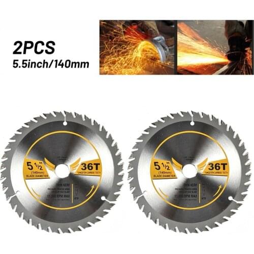 2PCS Circular Saw Blade 5-1/2inch X 5/8inch Arbor 36 Tooth Carbide Tungsten Saw Blade Cutting Wood Carbide Discs Cutting Tool