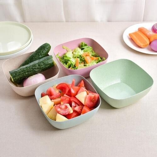 Eco-friendly Crop Straw Creativity Square Shape Eating Bowl Household Tableware Salad Plate Bowl Kitchen Utensils Porcelain