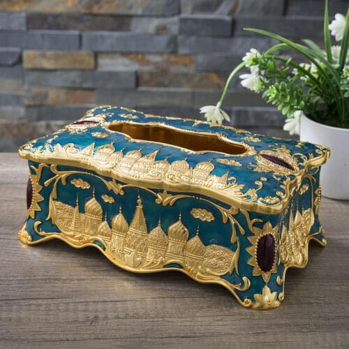 European luxuriou rectangle tissue box metal tissue boxes table tissue box storage paper napkin holder Home Decoration ZJH068