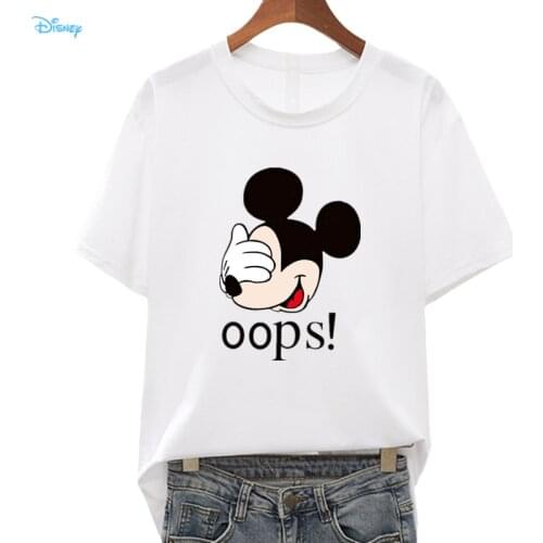 Disney Anime Mickey Mouse OOPS Womens Summer T-shirts Funny Short Sleeve Loose Streetwear Fashion Tops Mujer Y2K Top Camiseta
